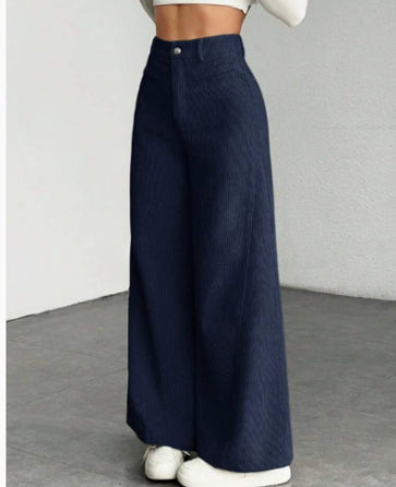 Women's Wide Leg High Waist Trouser – Vertical Stripe Tailored Look
