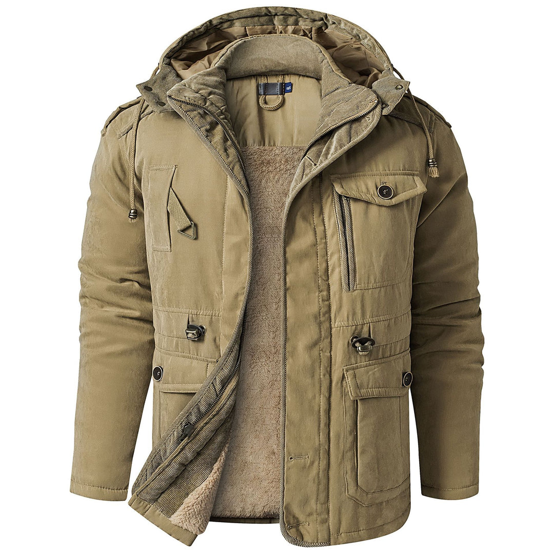 Men's Fleece-Lined Coat – Mid-Length Loose Fit with Patch Pockets