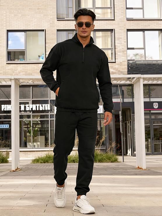 Men's Quarter-Zip Stand Collar Hoodie – Clean Minimal Silhouette