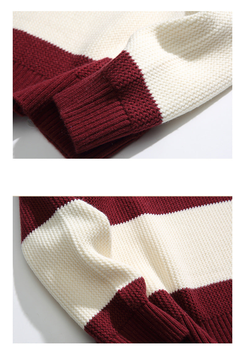 Unisex Striped Knit Sweater – Soft Cotton Relaxed Fit Pullover