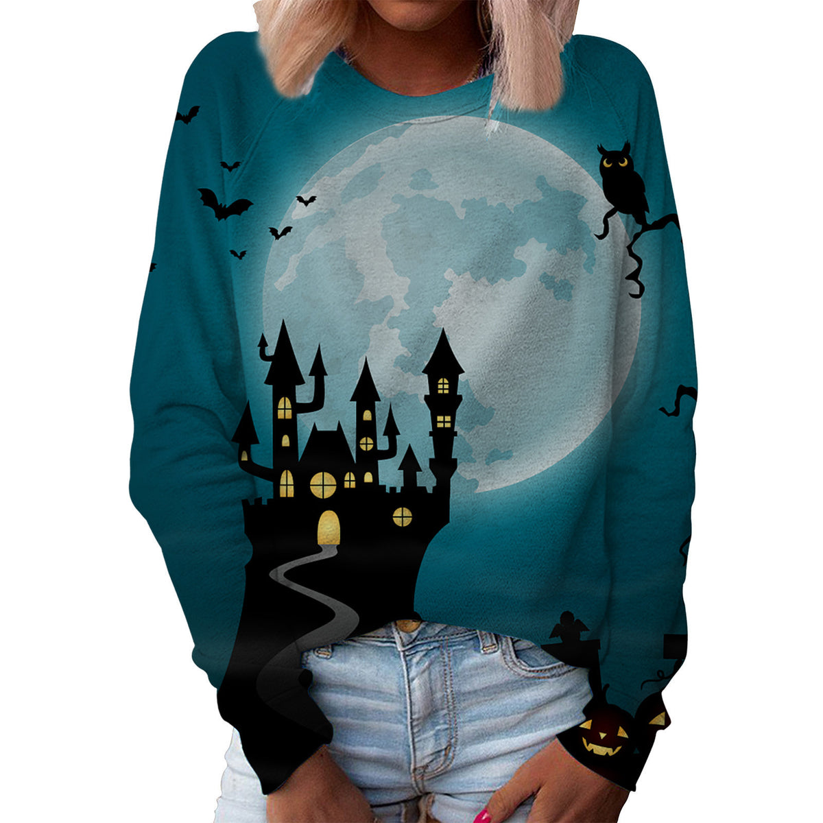 Abstract Graphic Cotton Women's Round Neck Top Pullover
