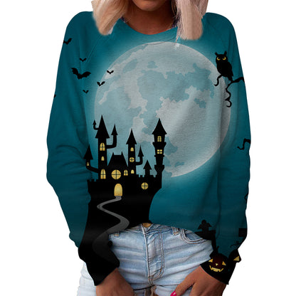 Abstract Graphic Cotton Women's Round Neck Top Pullover