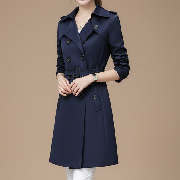 Women's Trench Coat – Cotton Slim Double Breasted, Mid-Length, Belted