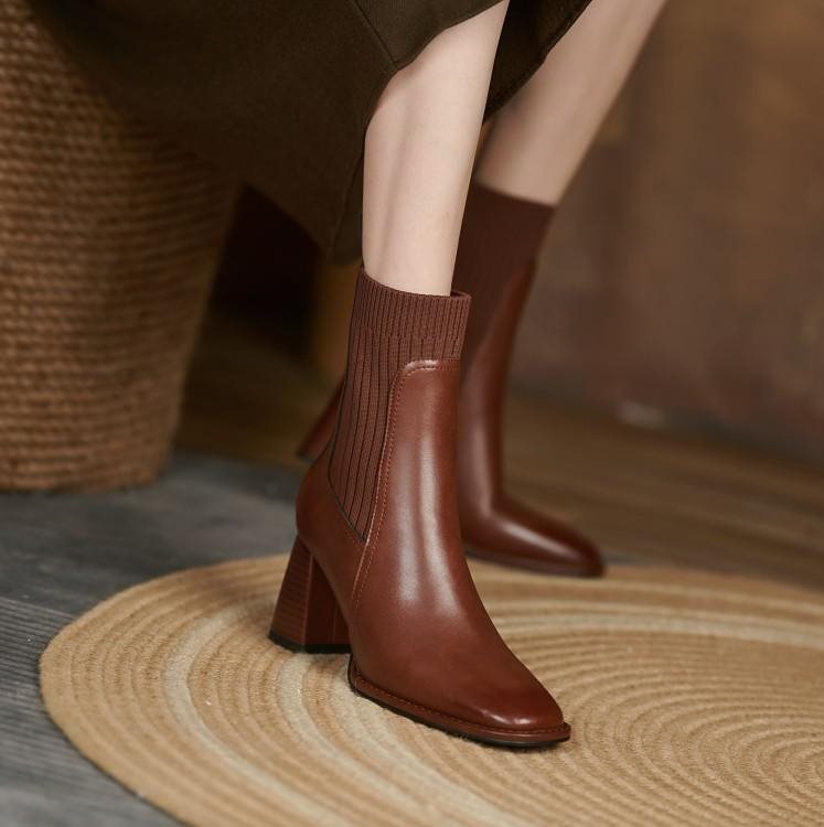 Women's Knit Chunky Heel Ankle Boot – Stretch Sock Style