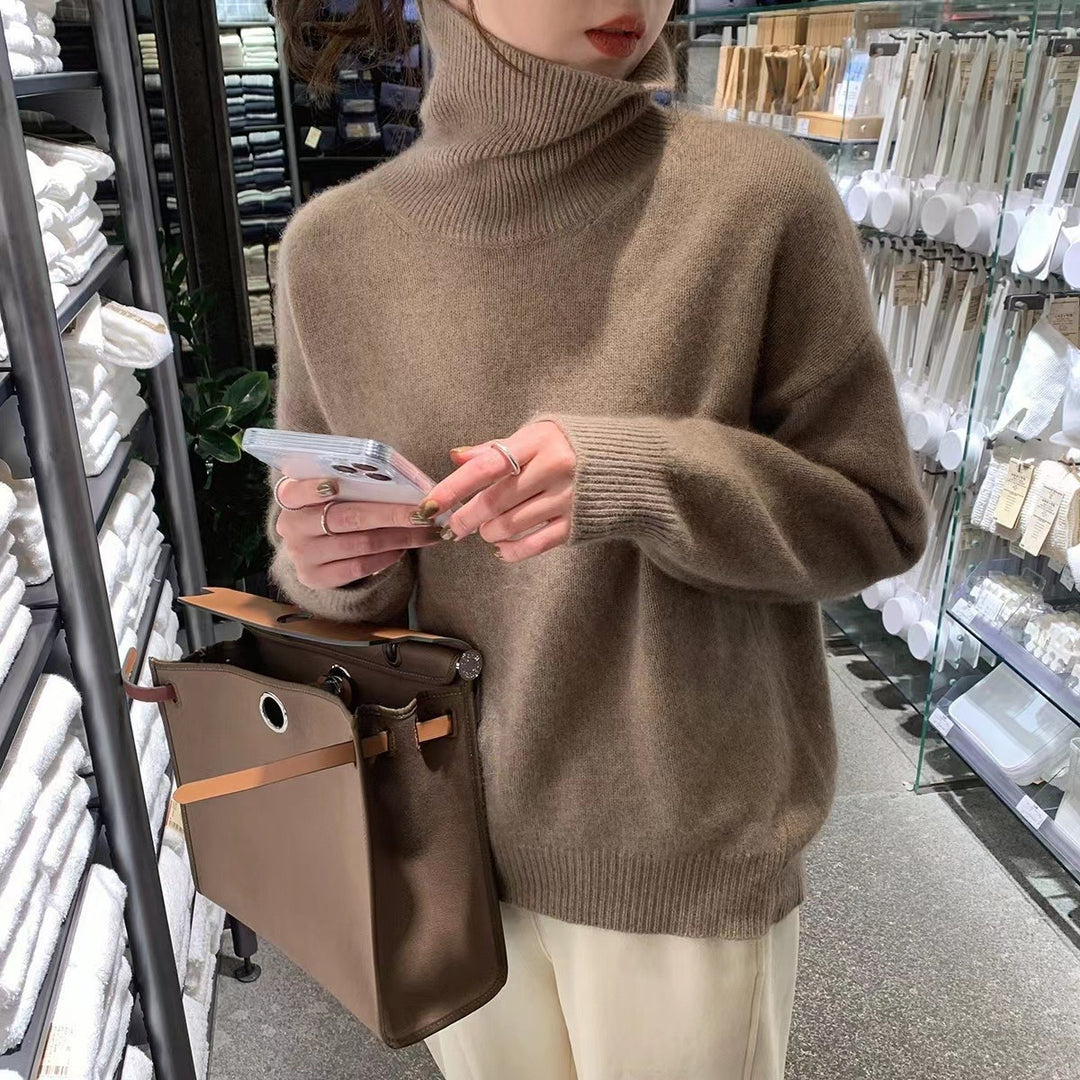 Women's Pullover Sweater – Knit High Neck Loose Fit