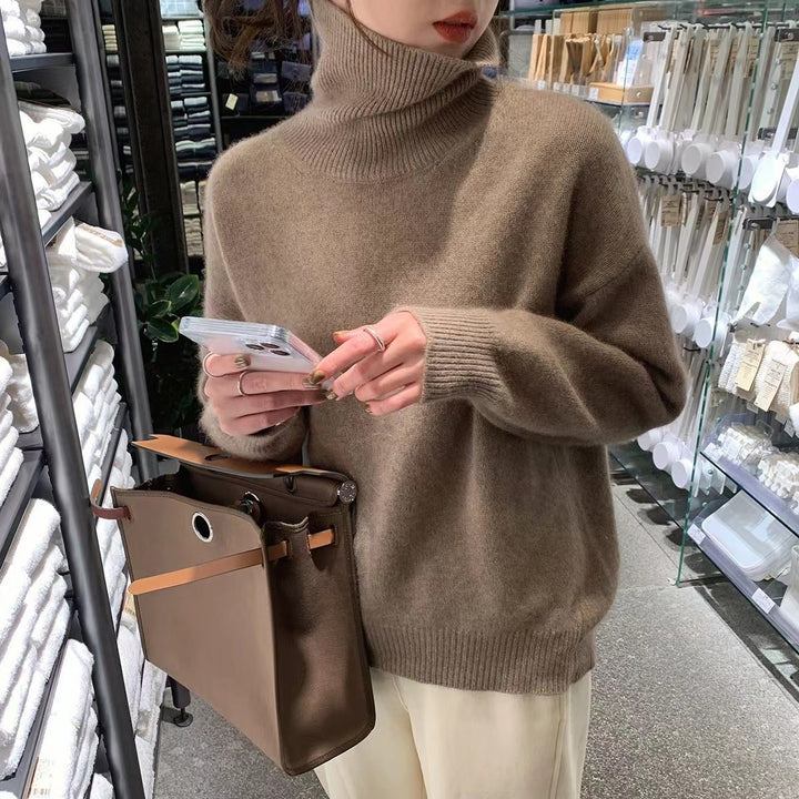 Women's Pullover Sweater – Knit High Neck Loose Fit