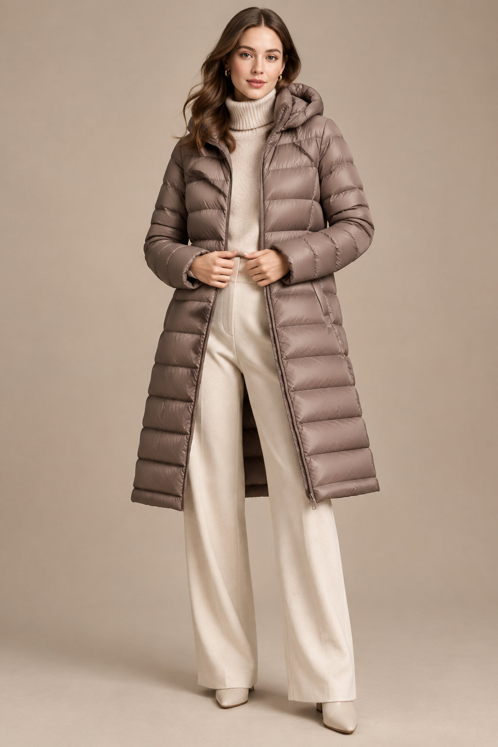 Women's Down Puffer Jacket Hooded – Mid-Length, Detachable Hood