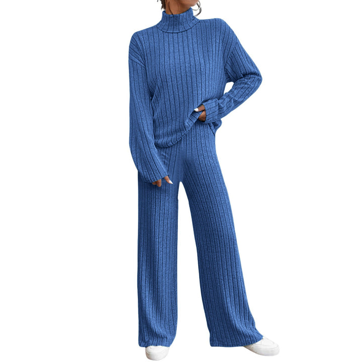 Women's Knit Two Piece Set – Ribbed Turtleneck Top & Trouser