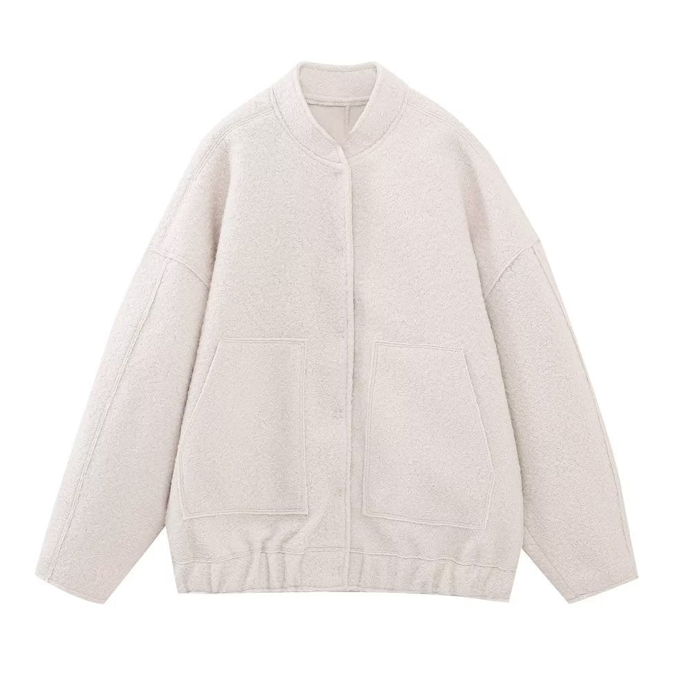Women's Bomber Jacket Coat – Relaxed Fit with Utility Pockets