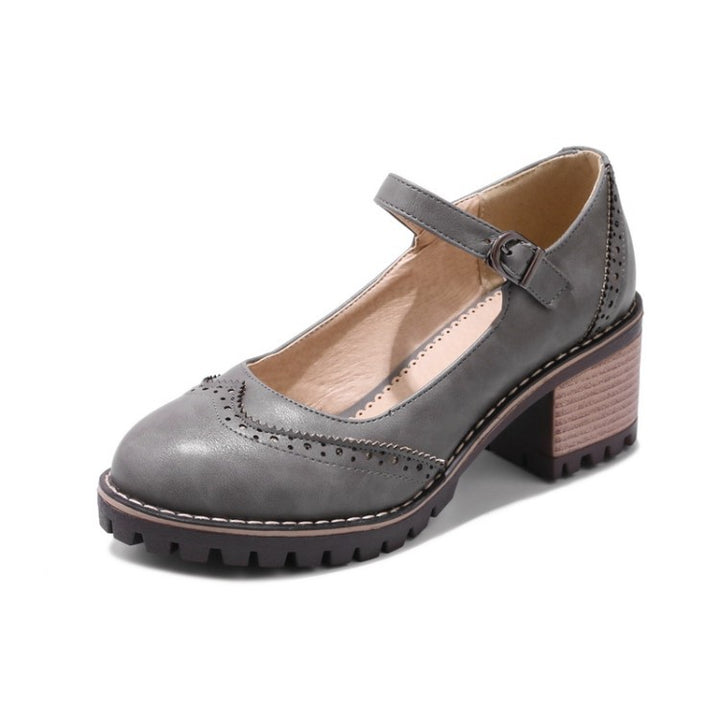 Women's Chunky-Heeled Low-Cut Heel – Retro British-Inspired Silhouette