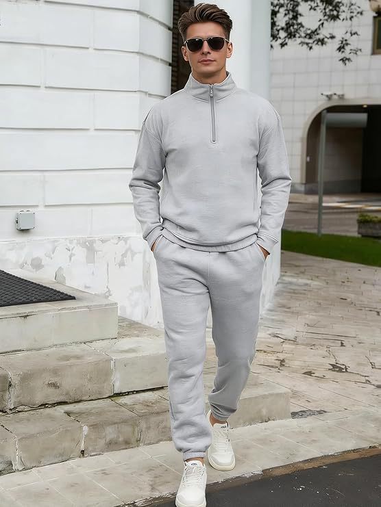 Men's Quarter-Zip Stand Collar Hoodie – Clean Minimal Silhouette