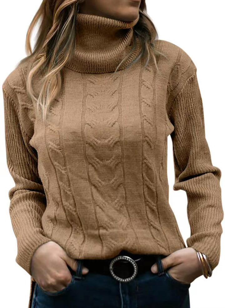Women's Solid Turtleneck Sweater – Slim Fit Long Sleeve Knitwear