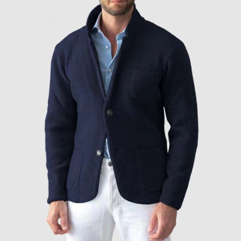 Men's Stand Collar Cotton Blend Jacket – Slim Fit with Patch Pockets
