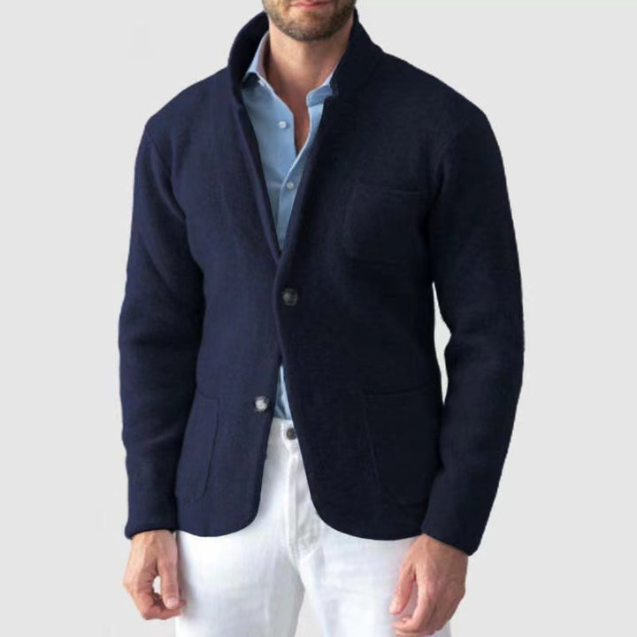 Men's Stand Collar Cotton Blend Jacket – Slim Fit with Patch Pockets