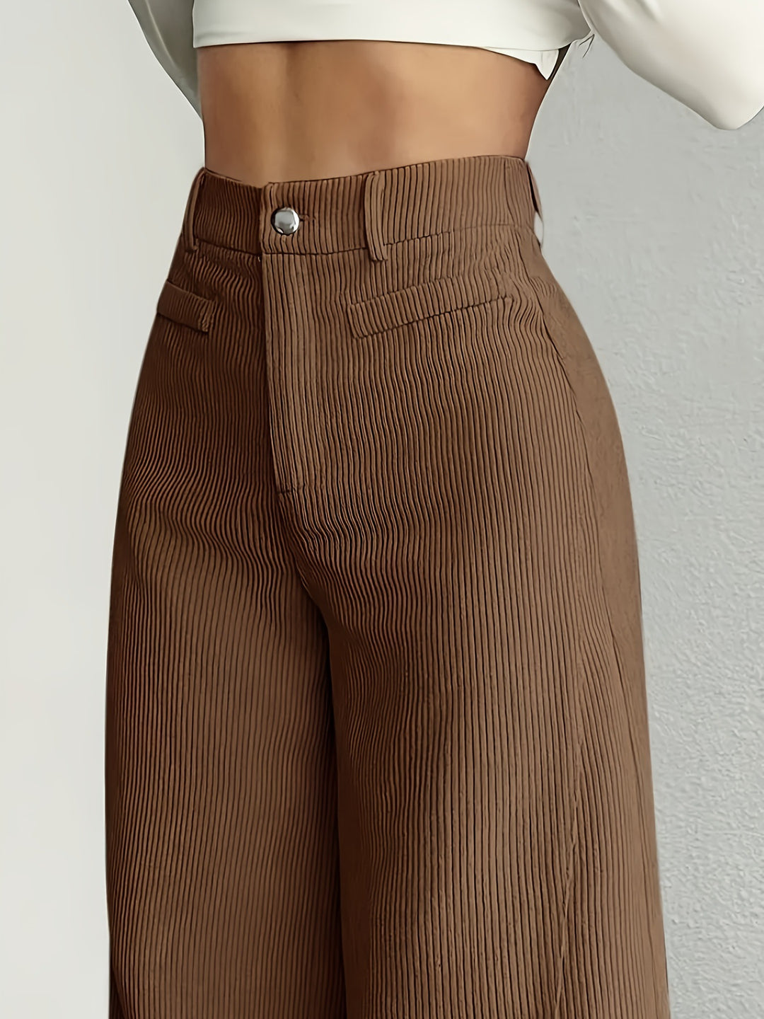Women's Wide Leg High Waist Trouser – Vertical Stripe Tailored Look