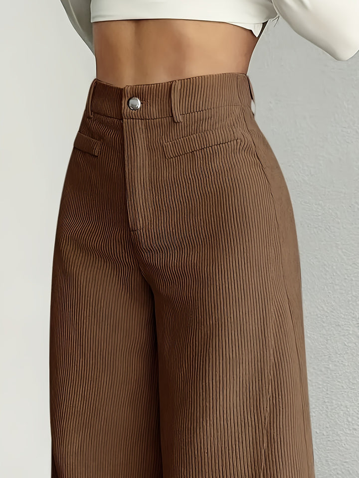 Women's Wide Leg High Waist Trouser – Vertical Stripe Tailored Look
