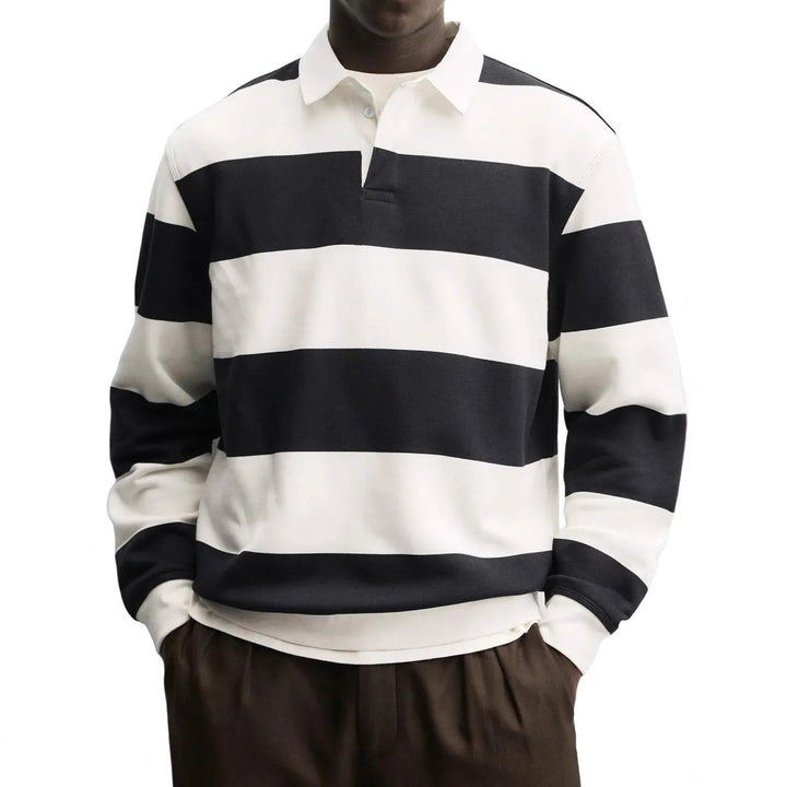 Men's Striped Thick Cotton Long Sleeve T-Shirt – Relaxed Collar