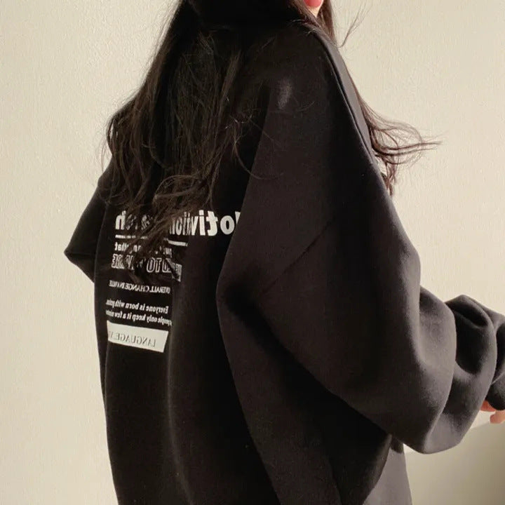 Women's Fleece-Lined Cotton Sweatshirt – Loose Fit, Medium Length
