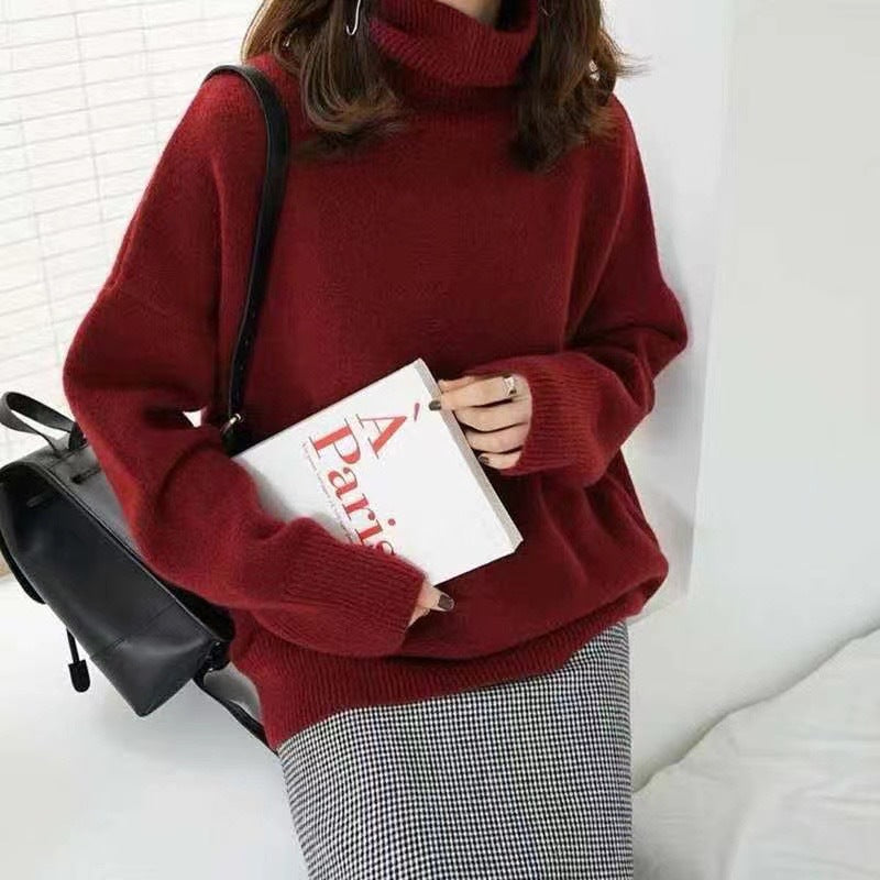 Women's Pullover Sweater – Knit High Neck Loose Fit
