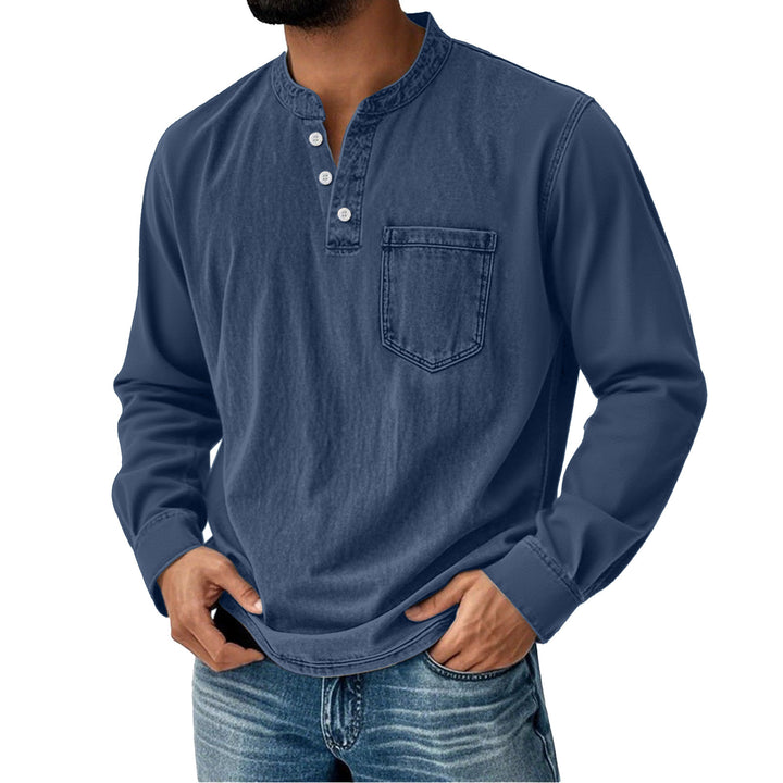 Men's Cotton Printed Long-Sleeve T-Shirt – Slim Fit Three-Button