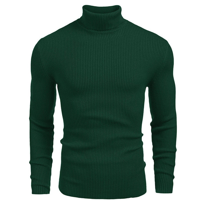 Warm Cotton Blend Men's Sweater – High-Neck, Printed Detail