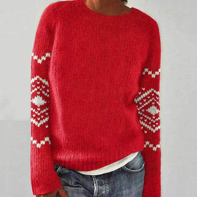 Women's Sweater – Geometric 3D Knit Pullover, Cotton Blend, Relaxed Fit