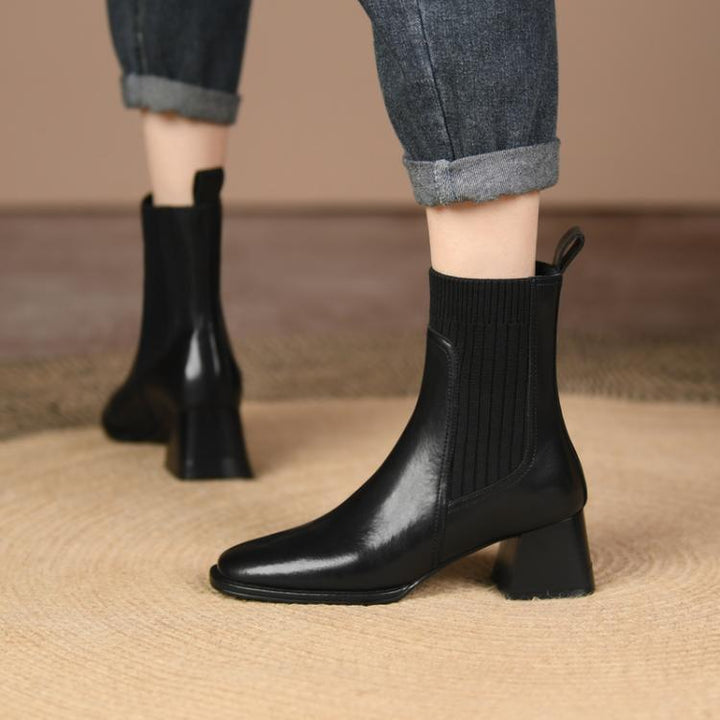 Women's Knit Chunky Heel Ankle Boot – Stretch Sock Style