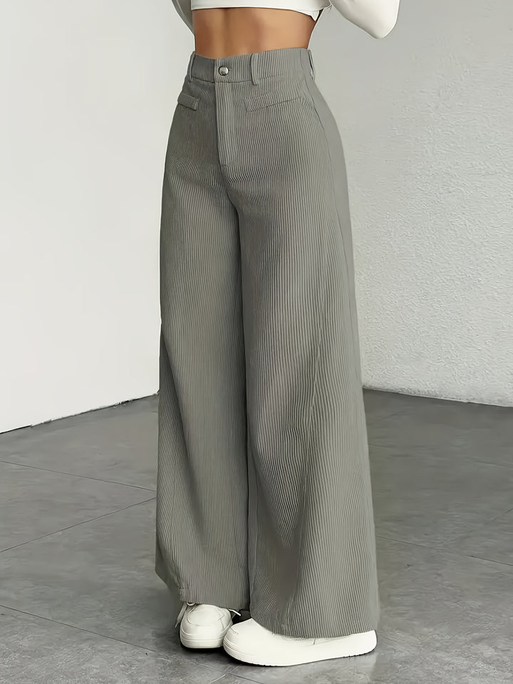 Women's Wide Leg High Waist Trouser – Vertical Stripe Tailored Look