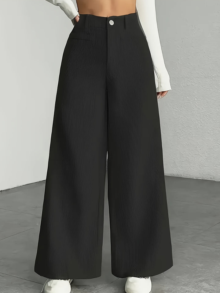 Women's Wide Leg High Waist Trouser – Vertical Stripe Tailored Look