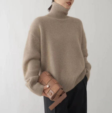 Women's Pullover Sweater – Knit High Neck Loose Fit