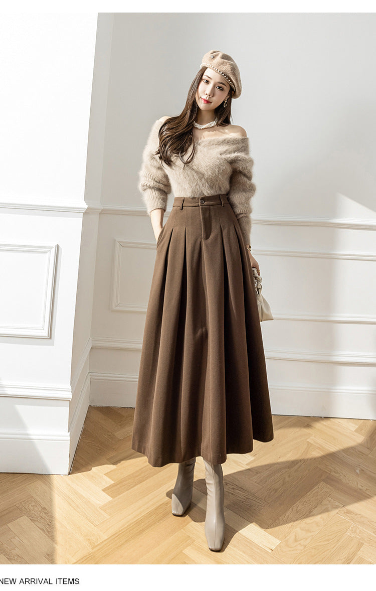 Women's Midi Skirt in Metal Silk – Pleated High Waist Swing Style