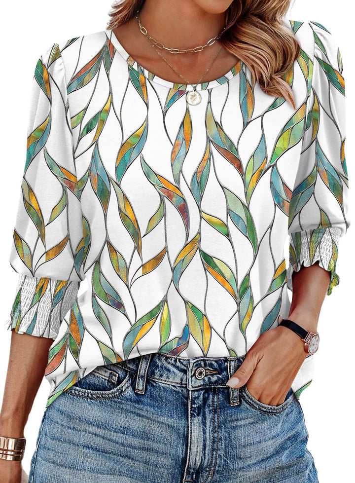 Women's Loose Printed Top in Soft Lightweight Fabric, Round Neck