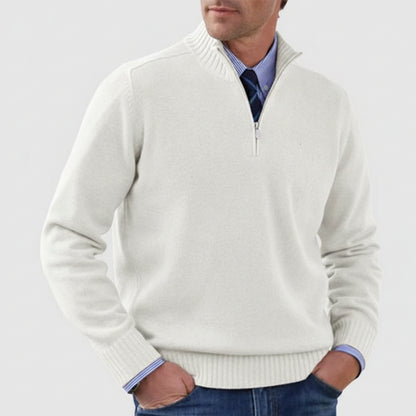 Men's Stand Collar Knitted Sweater – Zipper Detail Long Sleeve Design