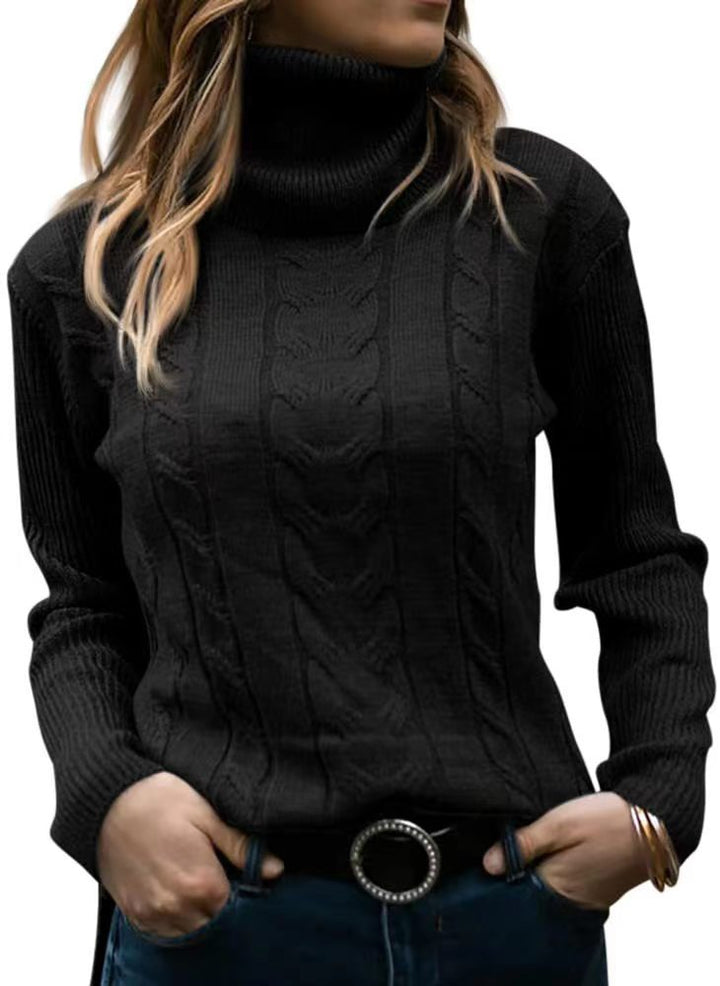 Women's Solid Turtleneck Sweater – Slim Fit Long Sleeve Knitwear