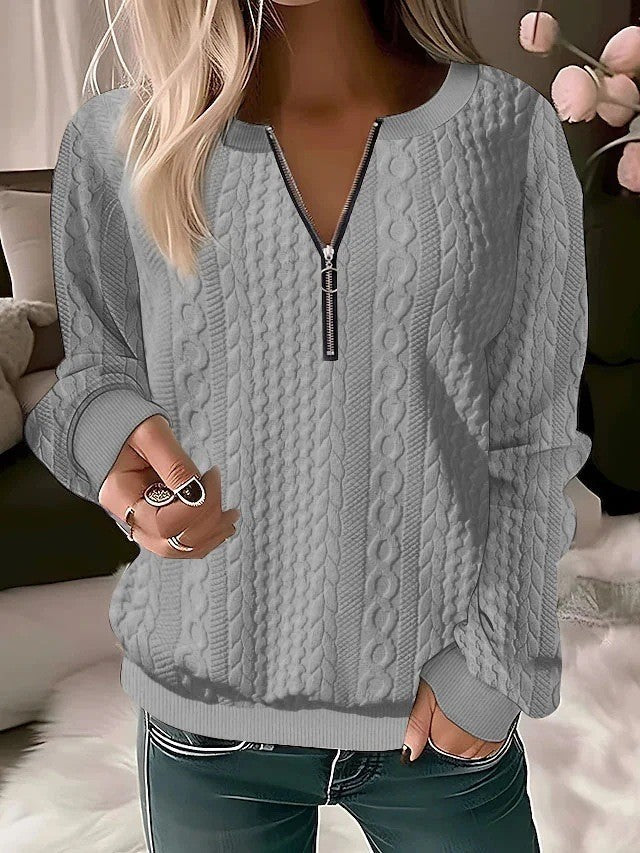 Women's Zip Cardigan – Textured 3D Knit, Relaxed Fit