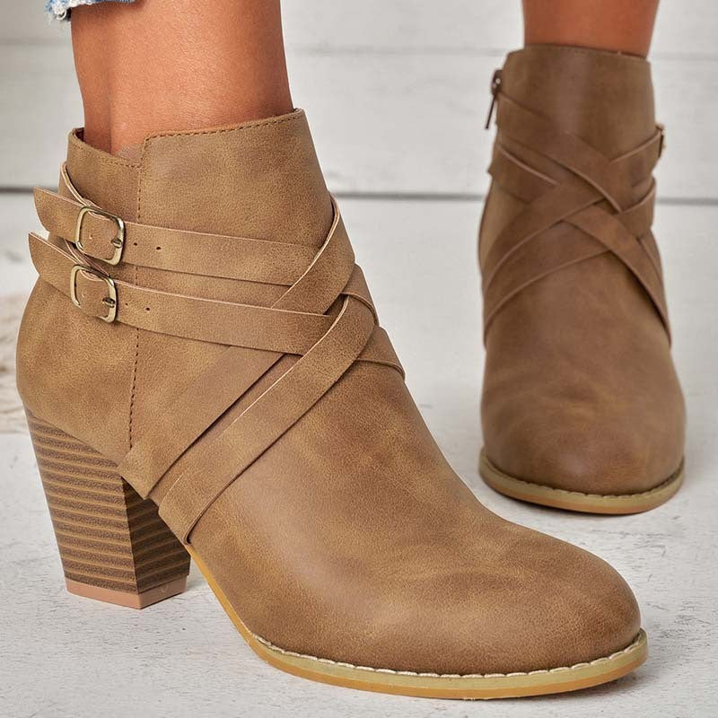 Women's Heightened Low Ankle Boot – Chunky Heel Short Silhouette