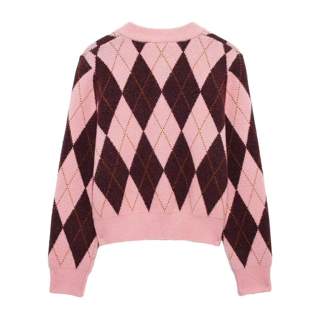 Diamond Jacquard Knit Coat for Women – Relaxed Layered Street Style