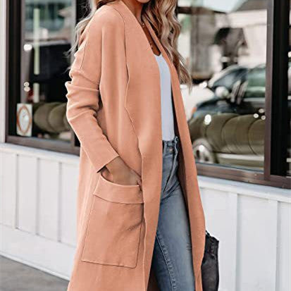 Women's Long Cardigan Jacket – Relaxed Fit with Patch Pockets