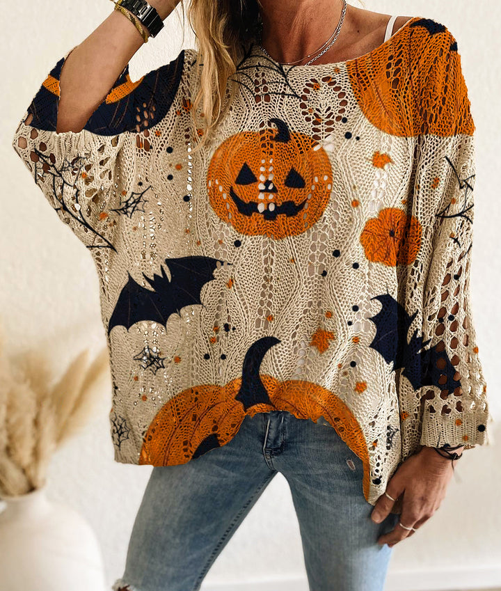 Women's Open-Knit Cotton Batwing Sleeve Sweater – Diamond Hollow Detail