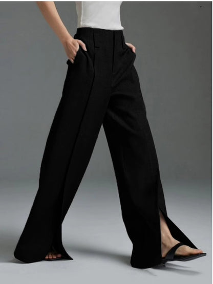 Lightweight Flared Split Hem Trousers for Women – Wide Leg Fit