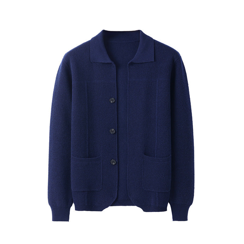 Men's Knit Cardigan Sweater – Relaxed Lapel with Patch Pockets