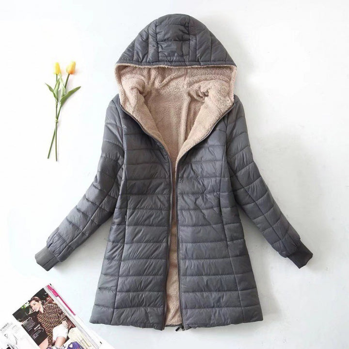 Women's Cotton Fleece-Lined Jacket – Slim Fit Hooded Warmth