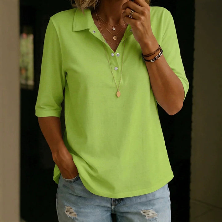 Three-Quarter Sleeve Cotton Blouse for Women – Relaxed Lapel Placket