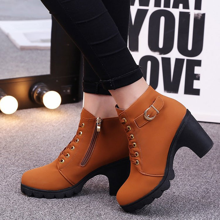 Vegan Leather Ankle Boot – Women's Cross-Strap Suede, Rugged Sole
