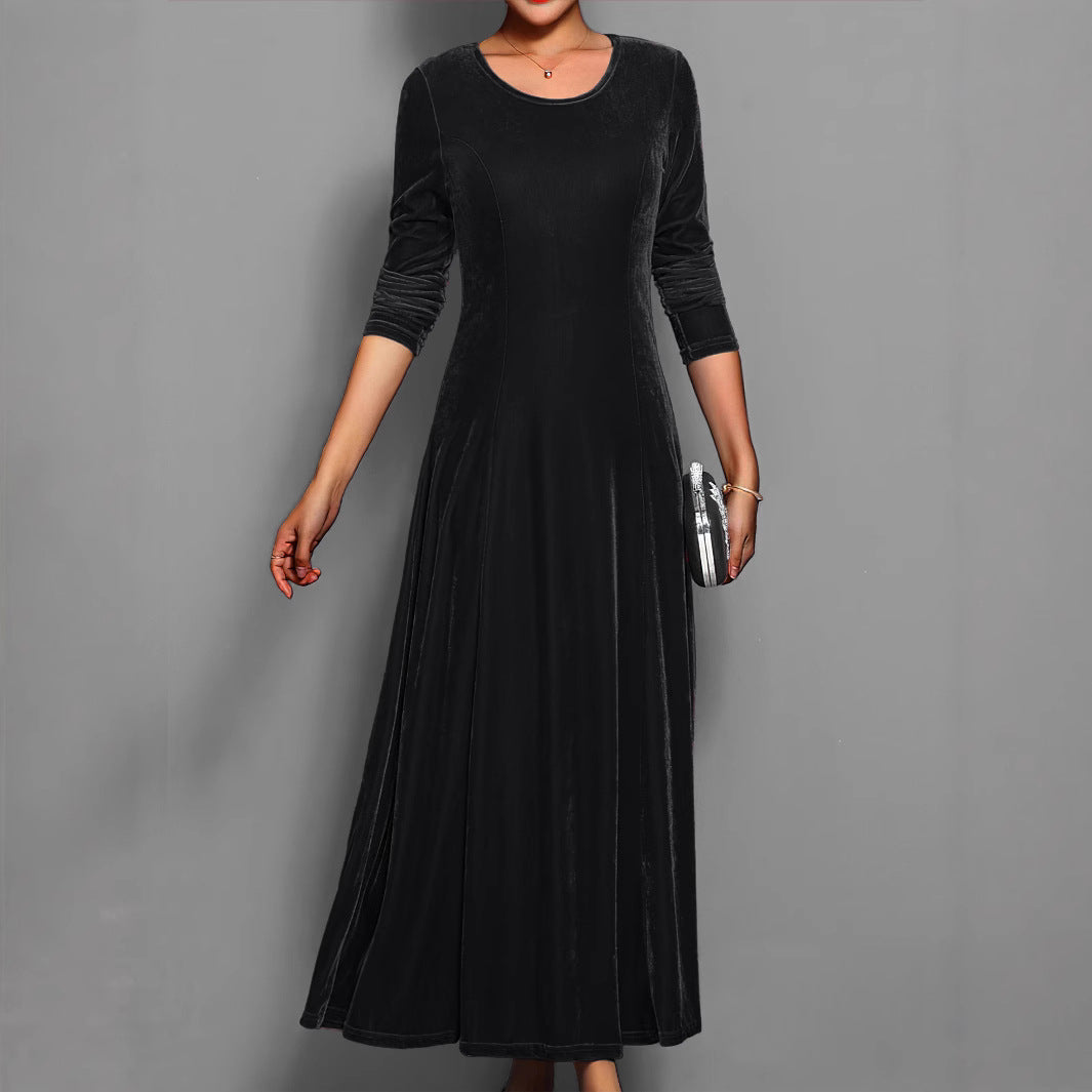 Velvet Midi Dress for Women – 3/4 Sleeve A-Line Classic