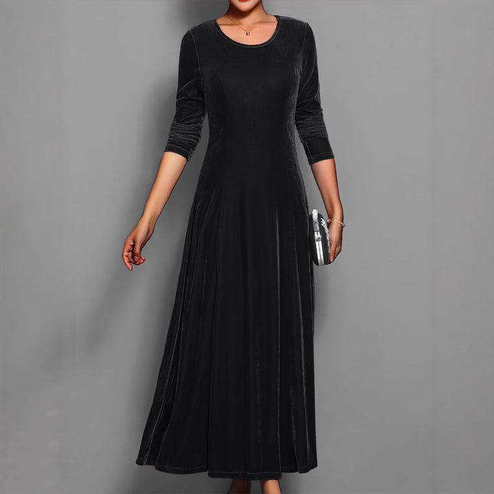 Velvet Midi Dress for Women – 3/4 Sleeve A-Line Classic