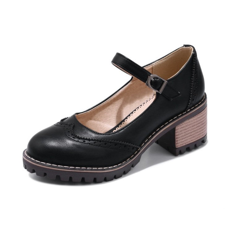 Women's Chunky-Heeled Low-Cut Heel – Retro British-Inspired Silhouette
