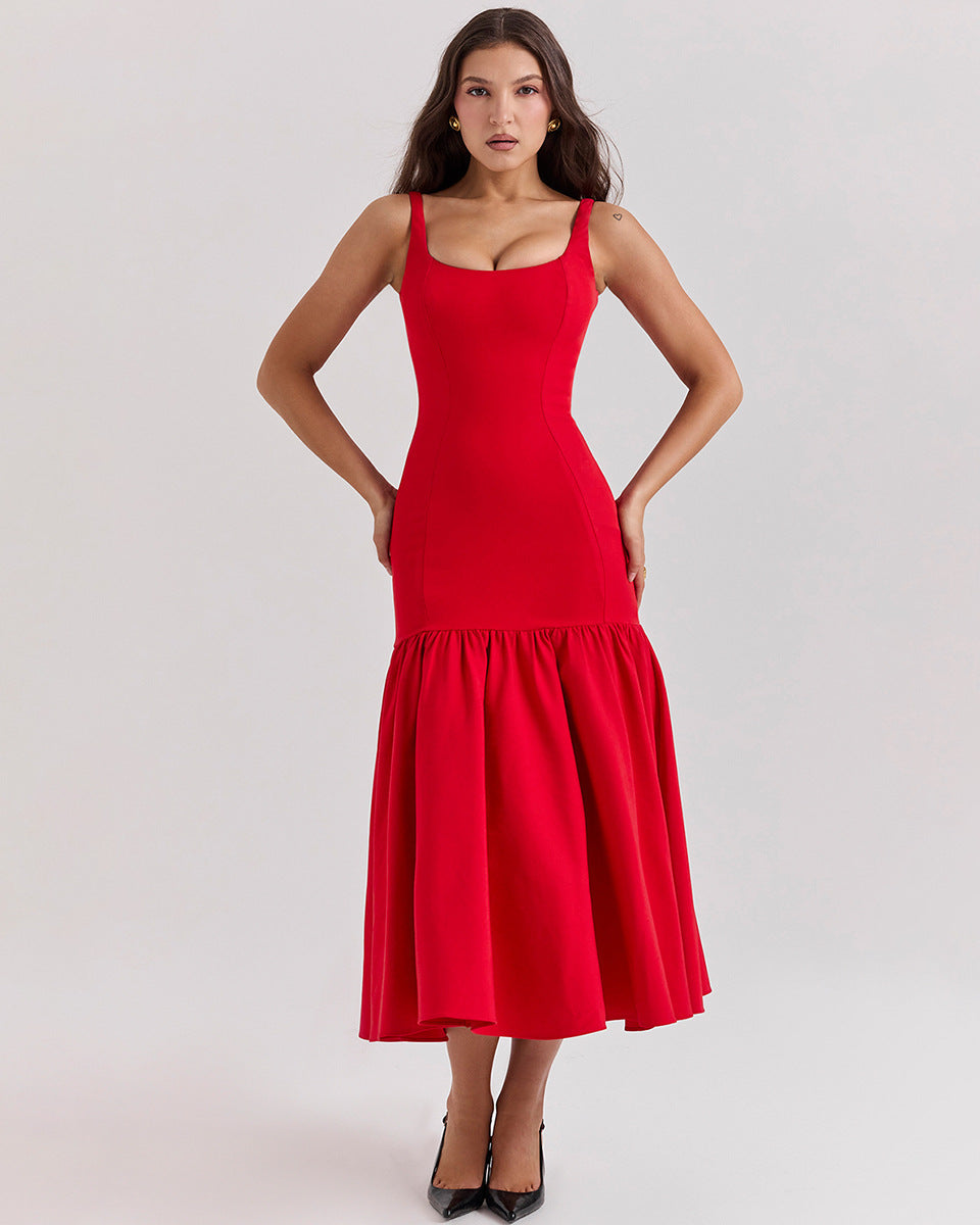 Bodycon Midi Dress for Women – Backless Hollow-Out Structured