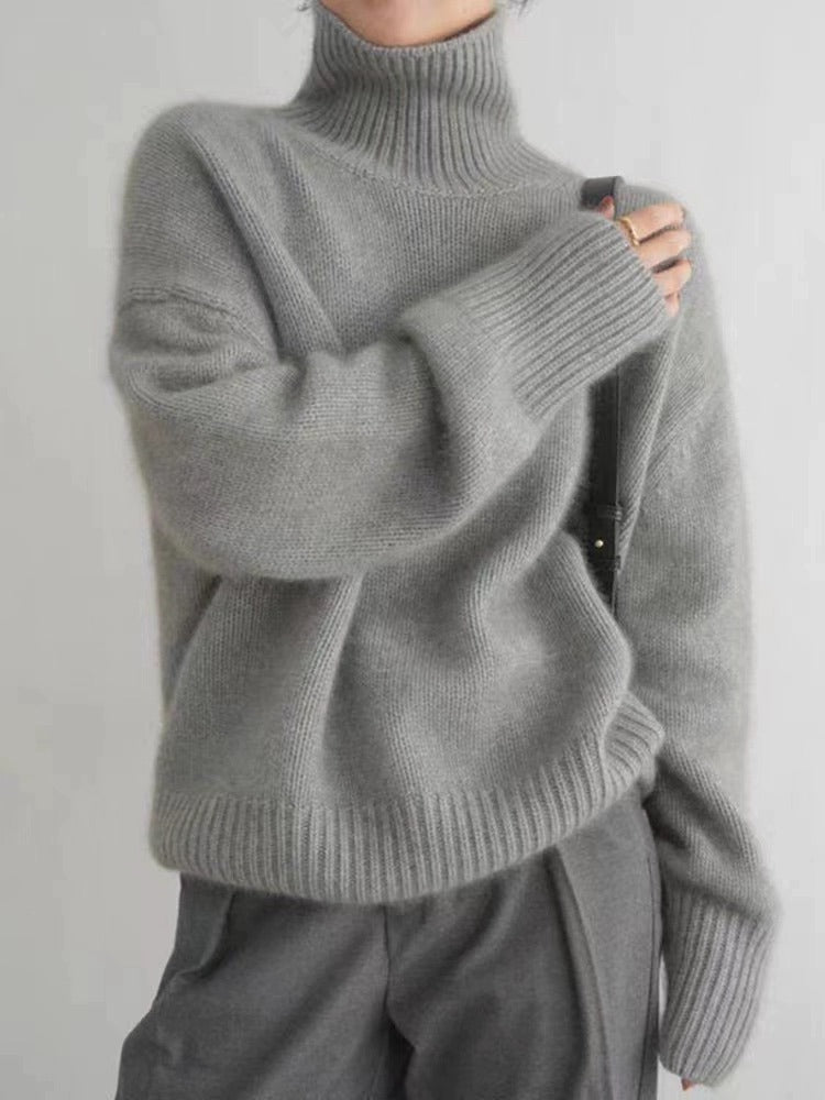 Women's Pullover Sweater – Knit High Neck Loose Fit