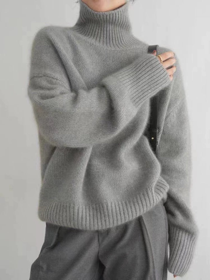 Women's Pullover Sweater – Knit High Neck Loose Fit